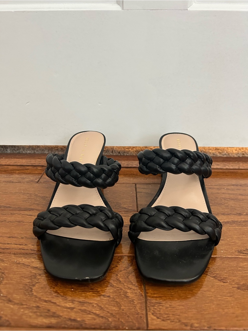 Kelly & Katie Braided Double-Strap Black Slide Sandals